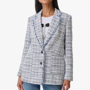 Worn Once - Karl Lagerfeld Blue and White Tweed Blazer